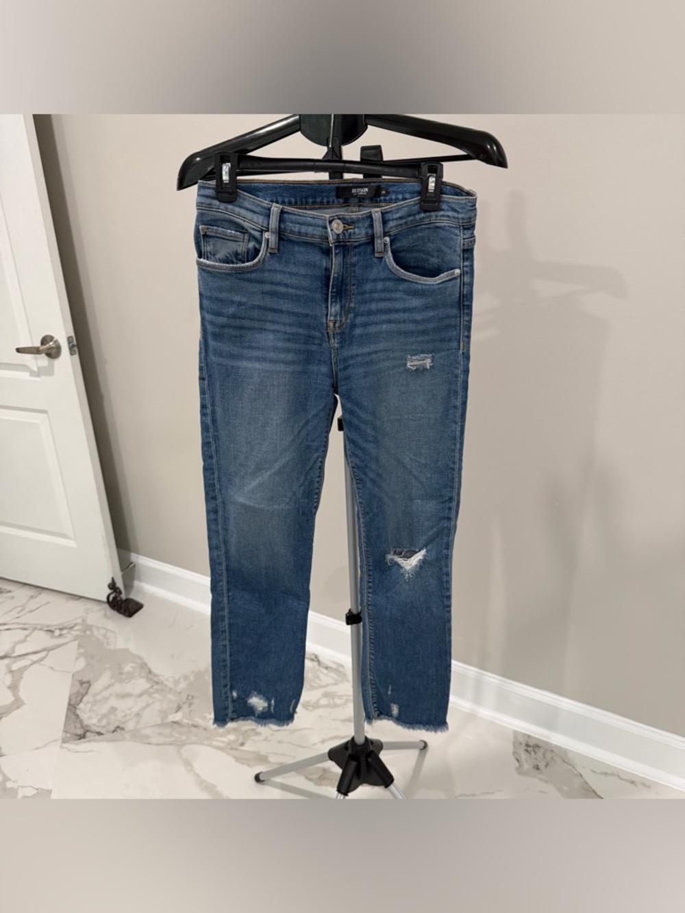 Hudson Jeans Straight Leg Distressed Blue Denim